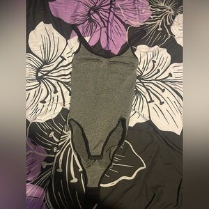 Fashion Nova - Gray and Black Ribbed Sleeveless Bodysuit with Black Trim, Small